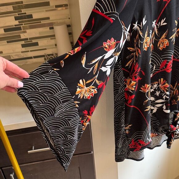 Alfani Black Blouse with Red and Orange Floral Design - Picture 4 of 6